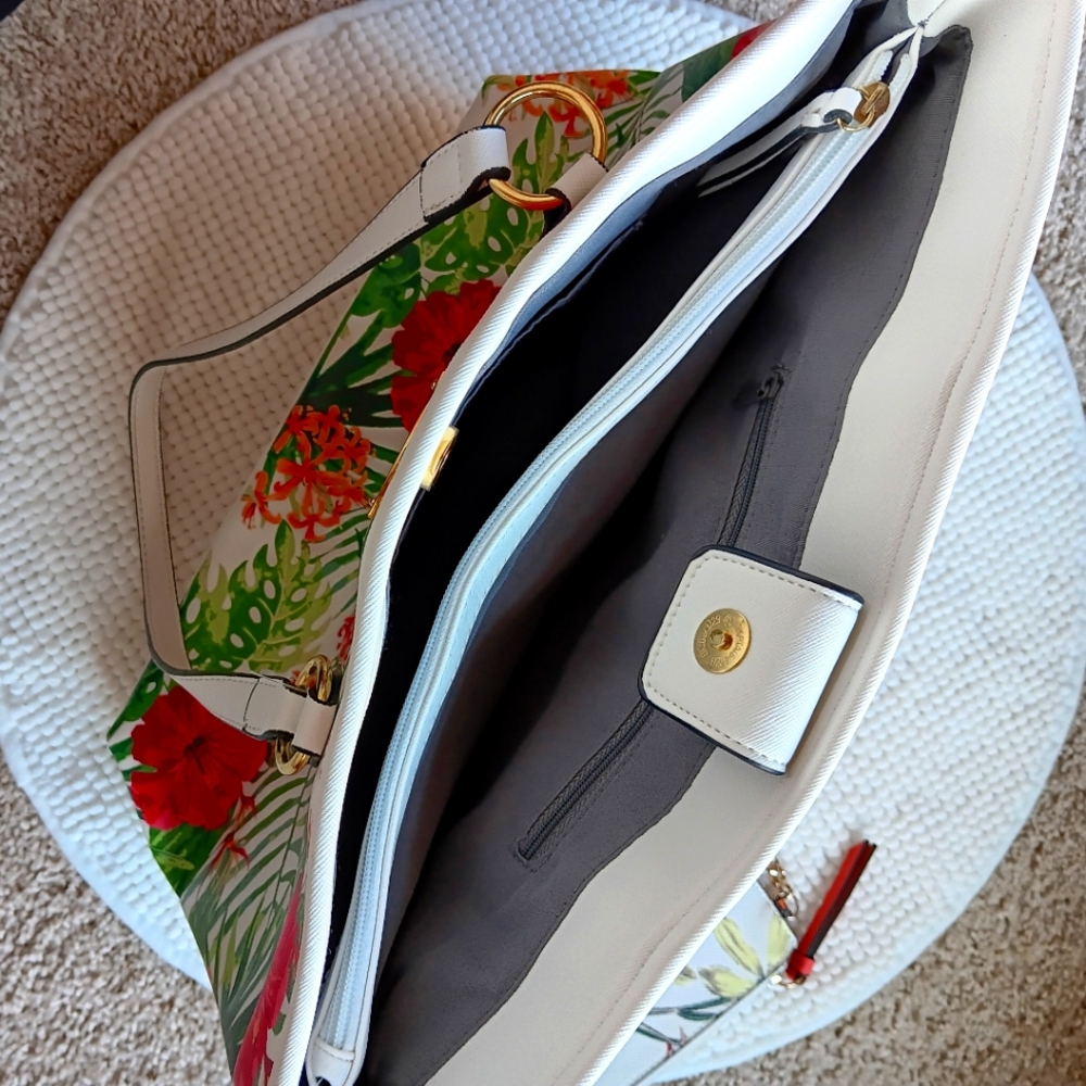 Like NEW! Franco Sarto Palm Paradise Floral Tote Bag with chained flat mini bag - Picture 7 of 8